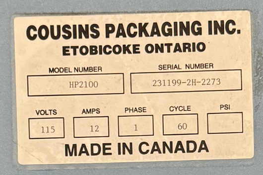 Cousins Packaging Pallet Shrink Wrapper HP2100